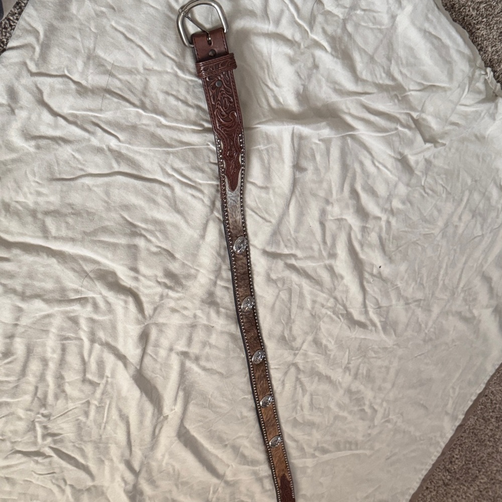 Cowhide Leather Belt with Silver Accents